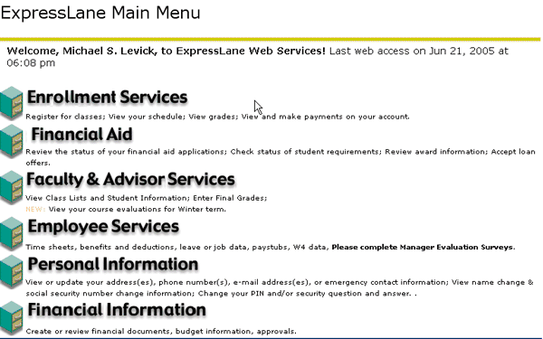 express lane main menu