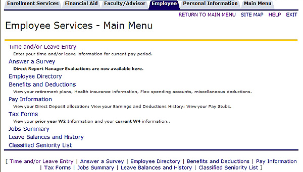 employee services main menu