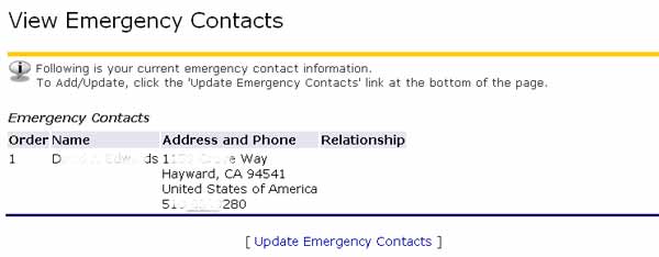 view emergency contacts