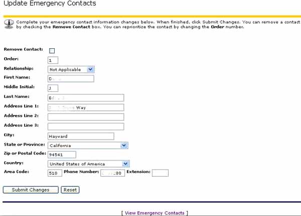update emergency contacts